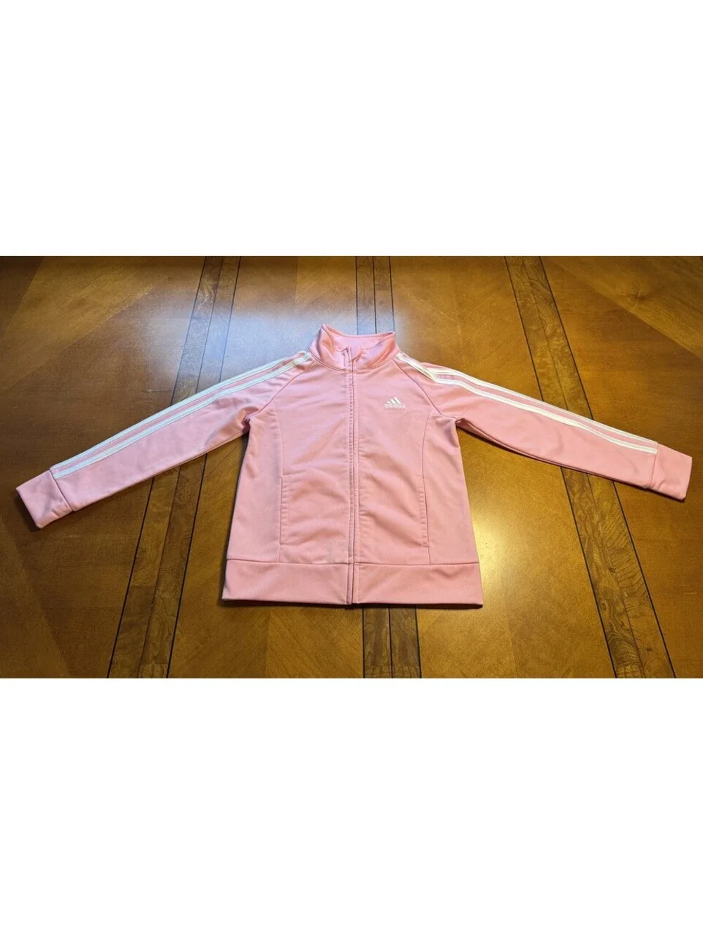 Adidas Girls Track Jacket Size 24 Pink Full Zip 3 Stripes Collared